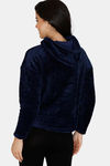 Zivame Fluffy Fur Knit Hoodie SweatShirt - Navy Blue — thumbnail 3